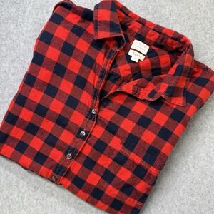 J Crew Womens M Red Black Buffalo Plaid Flannel Collared 1/2 Button‎ Shirt Top